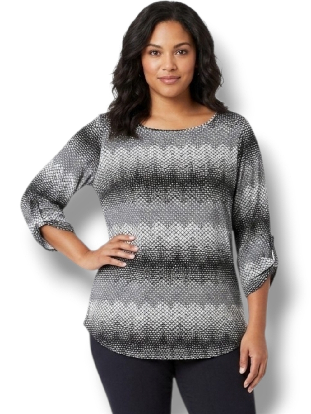 Croft & Barrow Women’s Geometric Print Convertible Sleeve Blouse – Size M